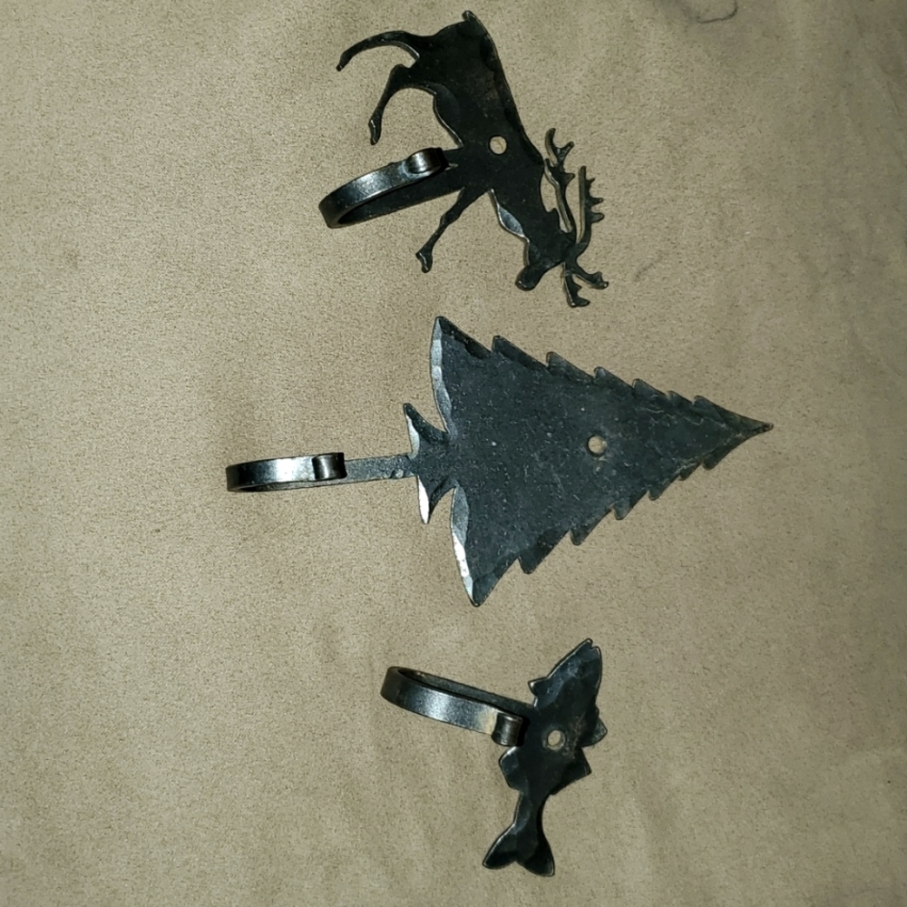 Vintage Wall Hooks. Moose, Tree And Fish. Heavy Wrought Iron.  No Screws